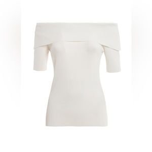 NWT New York & Co White Off The Shoulder Mid Sleeve Rayon Fitted Top Size S